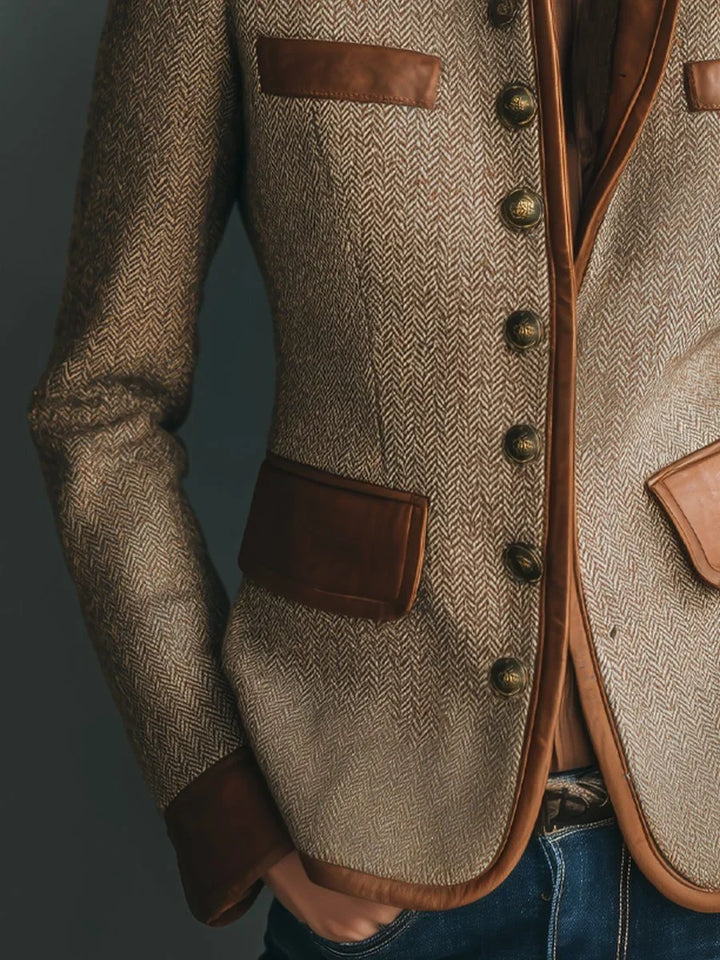 Blazer à Chevrons et Finitions Contrastantes Femme