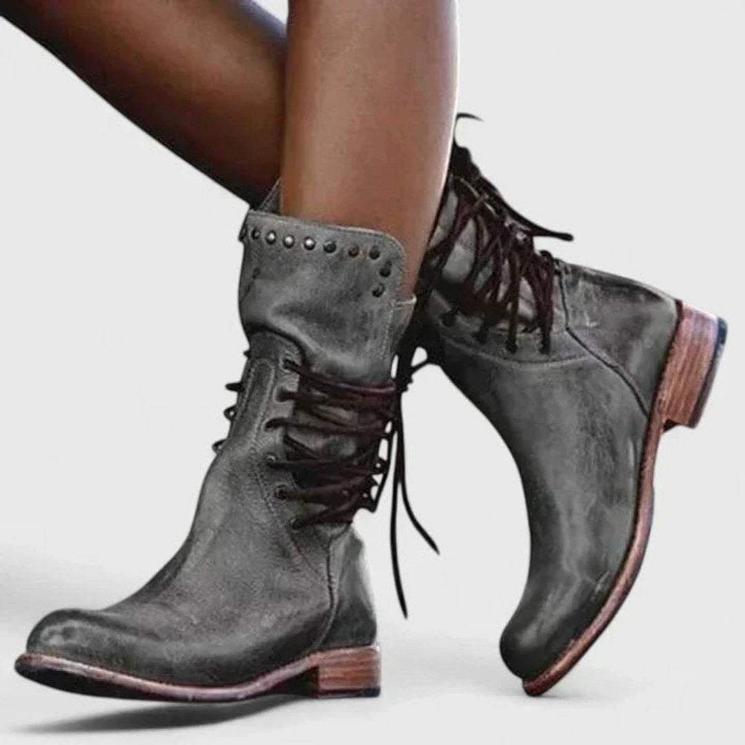 Bottines à Lacets et Talon Bas Femme