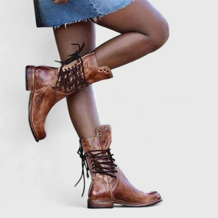 Bottines à Lacets et Talon Bas Femme