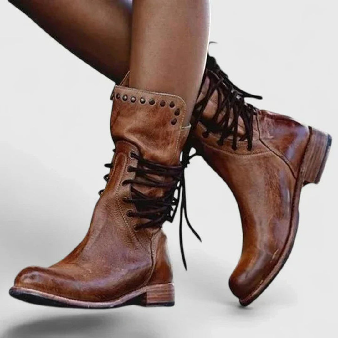 Bottines à Lacets et Talon Bas Femme