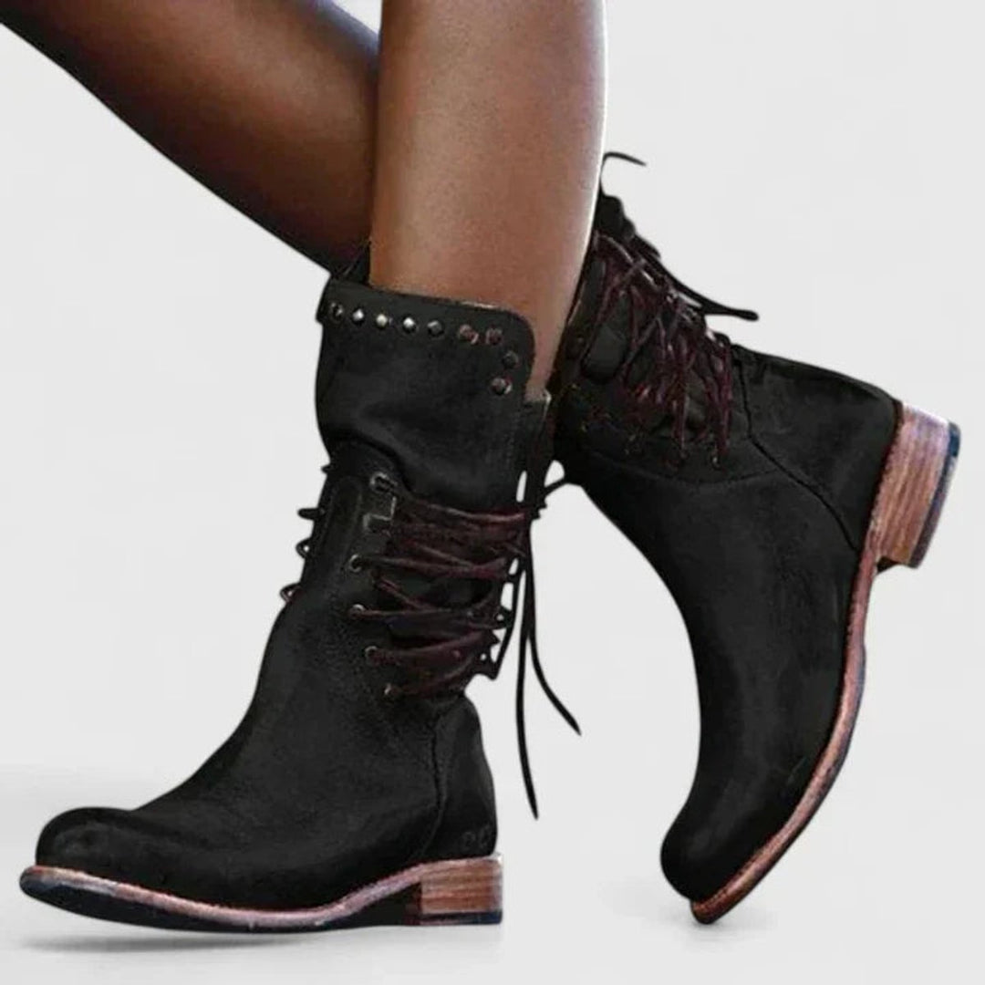 Bottines à Lacets et Talon Bas Femme