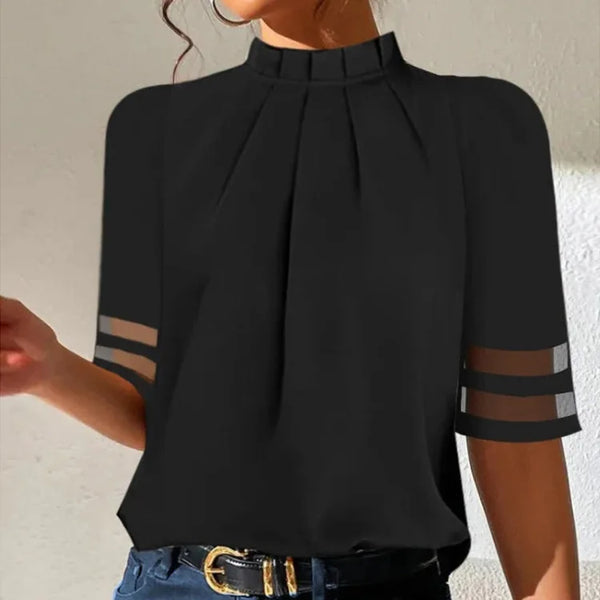 Blouse Sans Manches à Col Plissé Femme