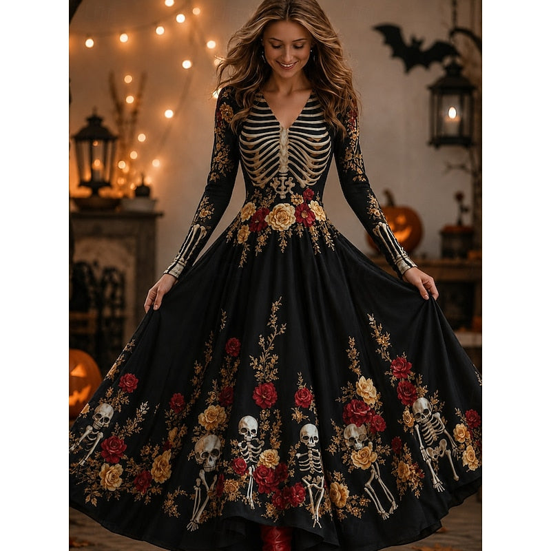 Robe Maxi Halloween Squelette Femme