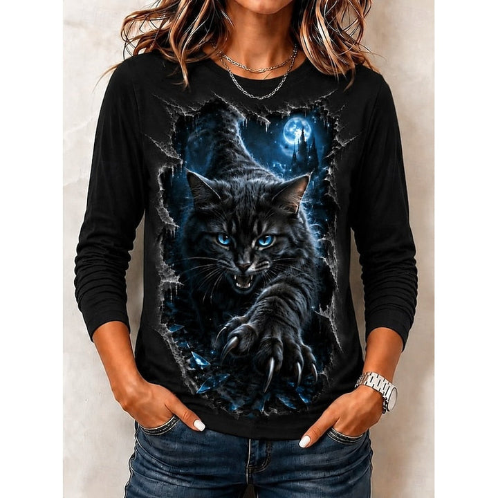Haut Halloween Imprimé Chat Gothique Femme