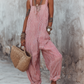Women's Loose Striped Jumpsuit with Straps